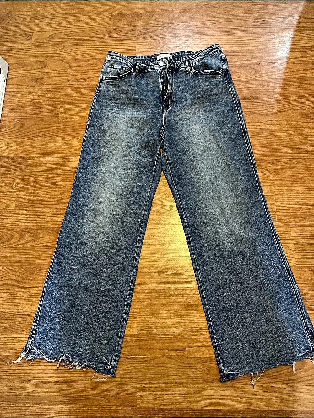 Flying Monkey High Rise Wide Leg Raw Hem Jeans Blue Flare Jeans